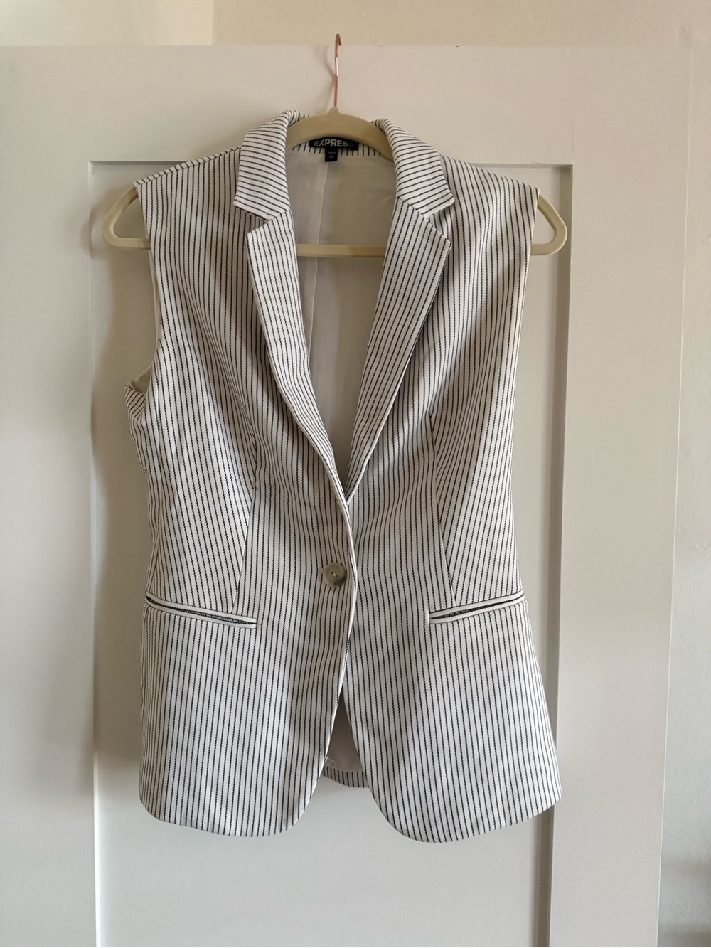 Express White Sleeveless Pinstripe Blazer Vest
